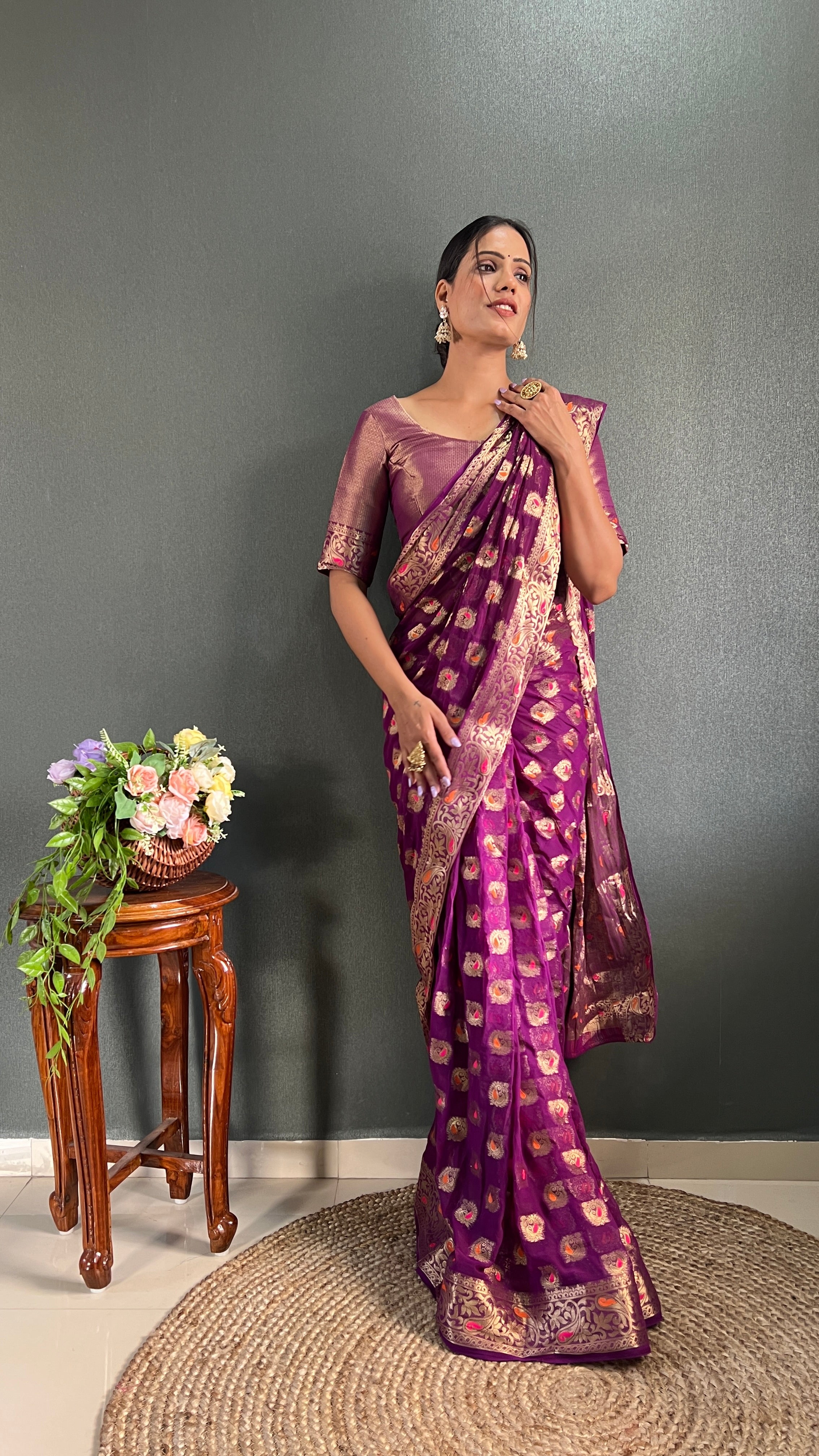 Pure Chiffon Whiscose Ready To Wear Saree