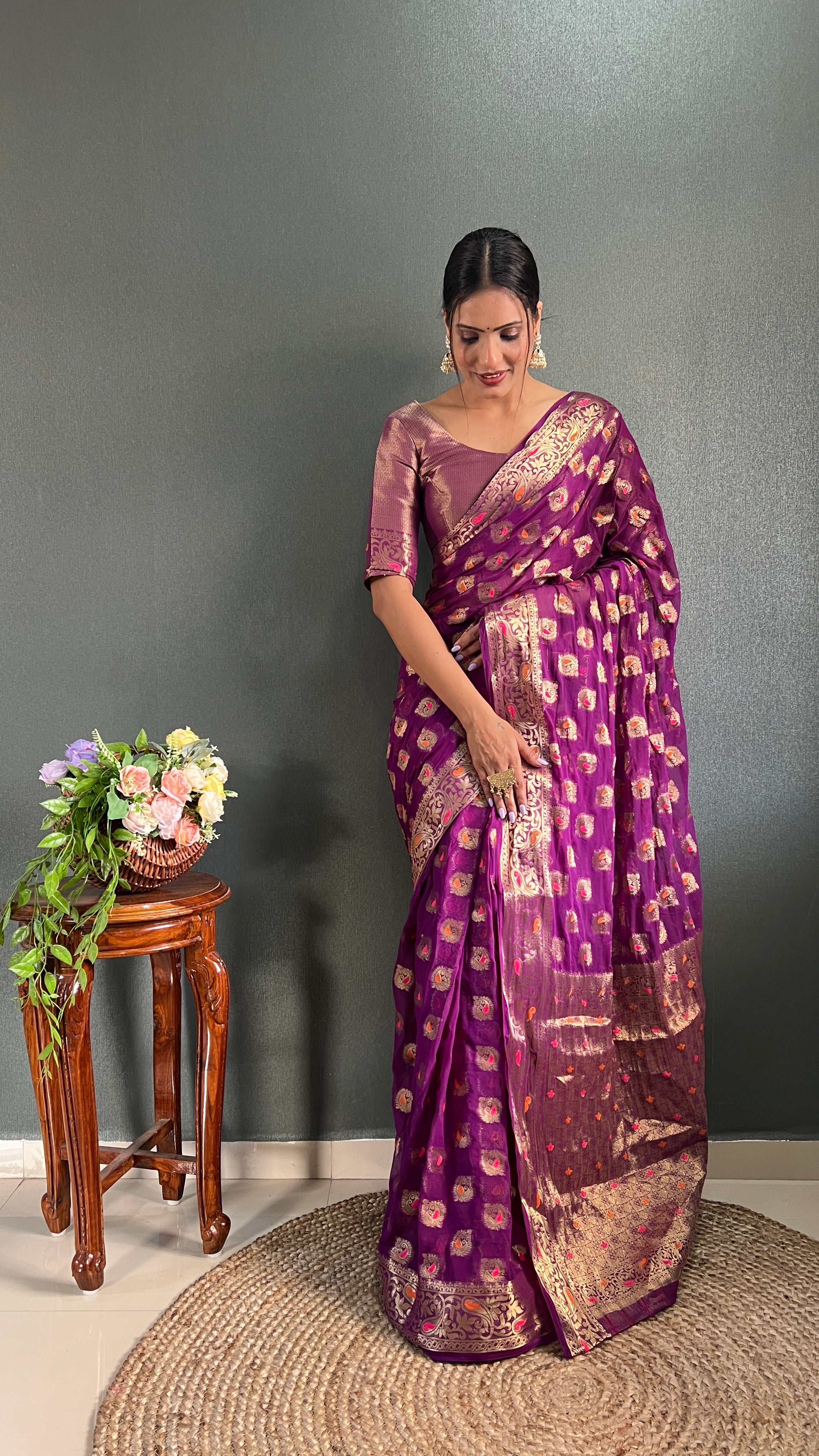 Pure Chiffon Whiscose Ready To Wear Saree