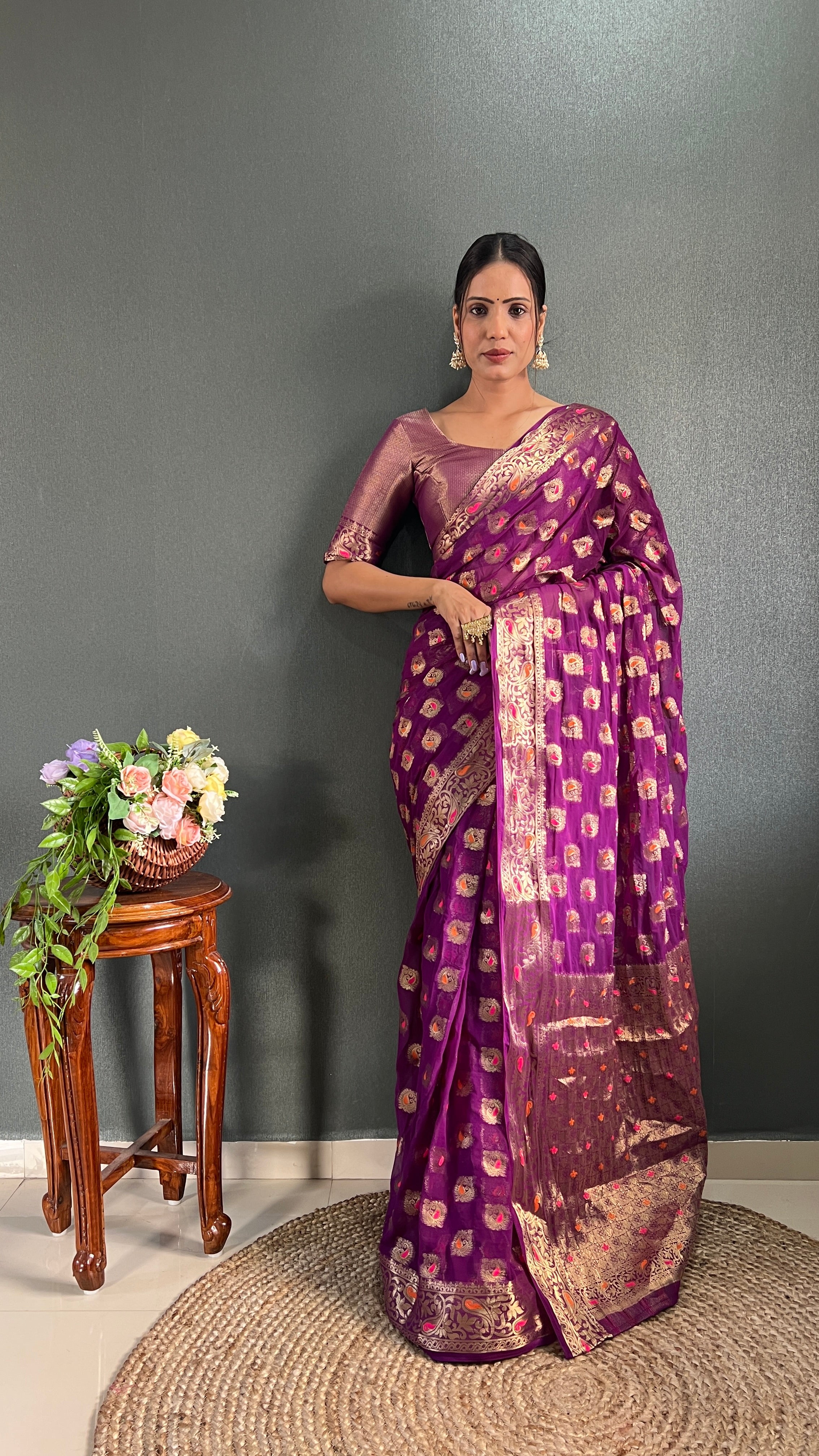 Pure Chiffon Whiscose Ready To Wear Saree