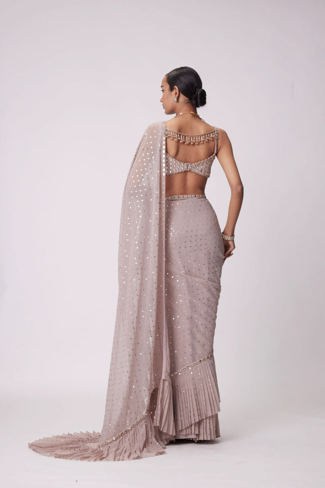 Ready To Wear Saree With Real Mirror Work Full Stitch Blouse