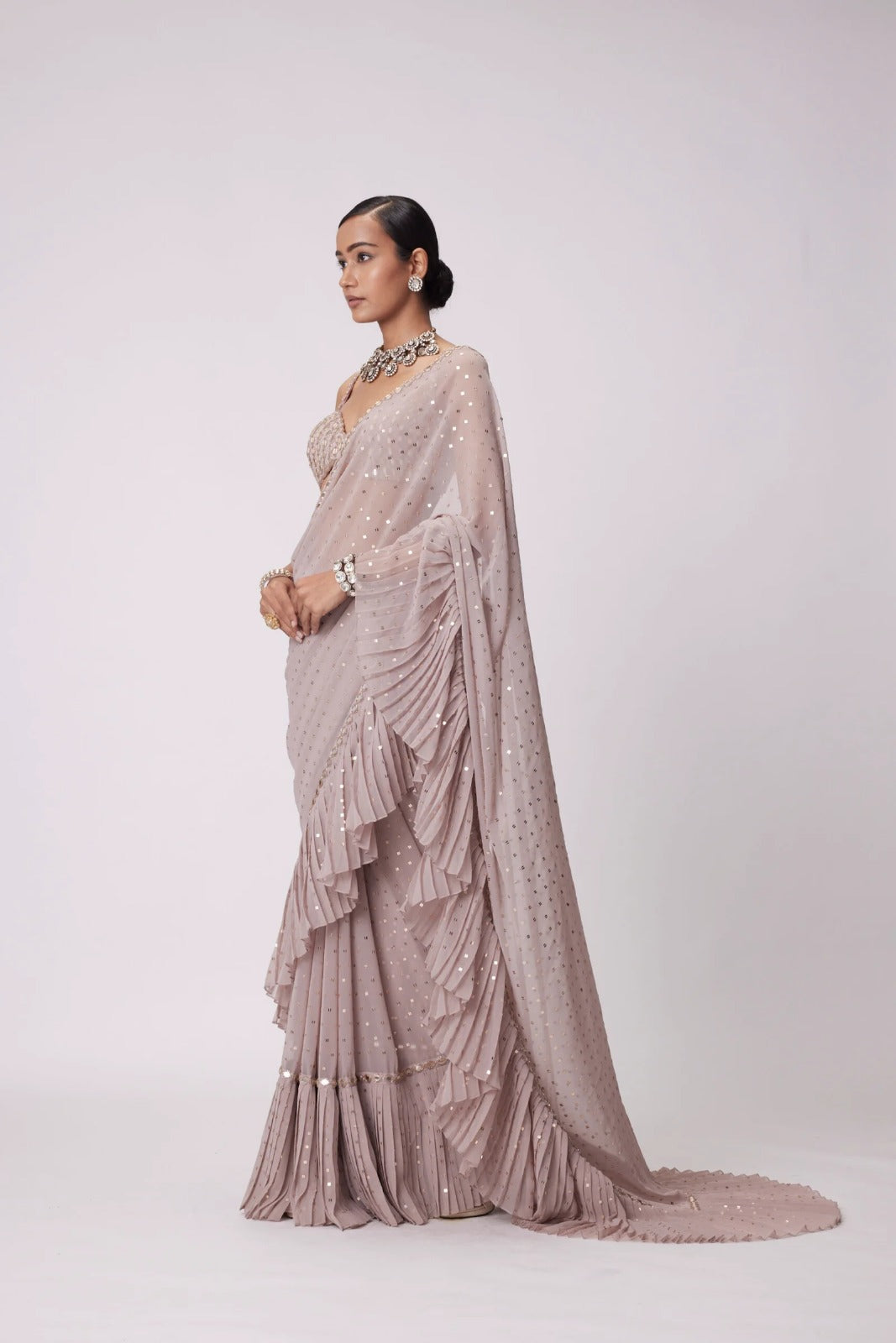 Ready To Wear Saree With Real Mirror Work Full Stitch Blouse
